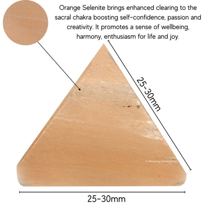 Amazing Gemstone Orange Selenite Pyramid Crystal Healing Stones - 1" Great Pyramid Figurine of Natural Stone Pyramid for Meditation, Reiki, Chakra Balancing and Crystal Pyramids Grid