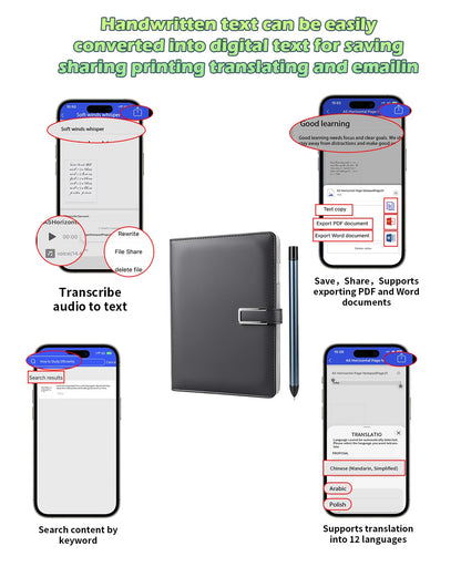 Digital Notebook with Pen Set smart Pen Enables Synchronized Handwriting, OCR to Text, Offline Storage, Audio Recording and Note Sharing, Compatible with iOS and Android