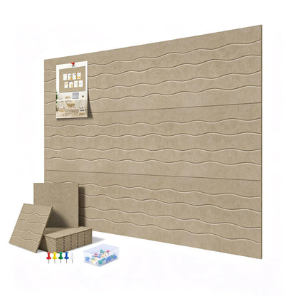 AKONEGE Felt Bulletin Board Tiles 12 Pack, 48" x 36" Cork Board Alternative, DIY Pin Board Wall Tiles for Photo Wall, Vision Board, Room & Home Office Decor, Stick-On with Adhesive Tabs, Deep Camel