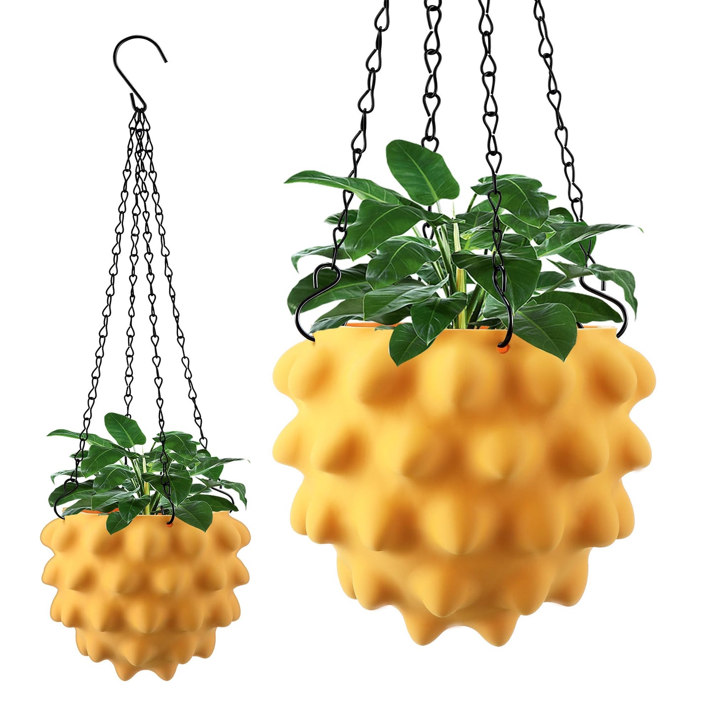 Enhon 6 Inch Hanging Planters for Indoor Plants, Unique Hanging Pots for Plants with Drainage and Hanger Baskets Hangers, Spiked Orb Plant Hanger, Matte Mustard Yellow