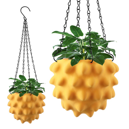 Enhon 6 Inch Hanging Planters for Indoor Plants, Unique Hanging Pots for Plants with Drainage and Hanger Baskets Hangers, Spiked Orb Plant Hanger, Matte Mustard Yellow