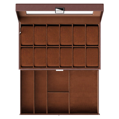 ProCase Watch Box, Fathers Day Gift for Dad, 12 Slot Mens Watch Case With Drawer, 2-Layer Watch Display Case With Glass Lid, Mens Jewelry Box Storage Holder Organizer -12Slot, Espresso