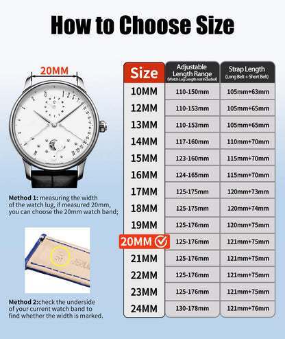 BINLUN Quick Release Genuine Leather Watch Band 10 Colors 13 Sizes for Men Women