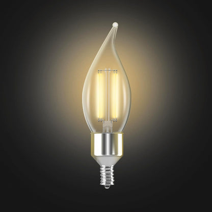 Feit Electric Smart LED Candle Wifi Bulb, Works with Alexa or Google Assistant, E12 base, No Hub, Flame Tip Filament Chandelier Light Bulb, 2700K Soft White, 4 Pack CFC40/927CA/FIL/AG/4