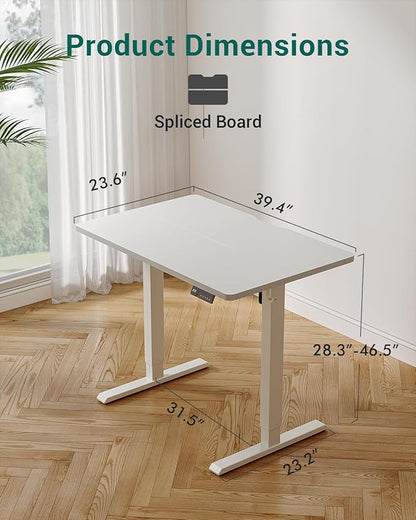 CubiCubi Electric Standing Desk, 40 x 24 Inches Height Adjustable Sit Stand Desk, Ergonomic Home Office Computer Workstation, White