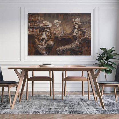 Skeleton Cowboy Saloon Trio Western Rustic Canvas Printing Wall Art Posters Prints Bohemian Aesthetic Bar Scene Oil Style Wall Decor for Living Room Bedroom Bar Office Den 12x18inch(30x45cm)