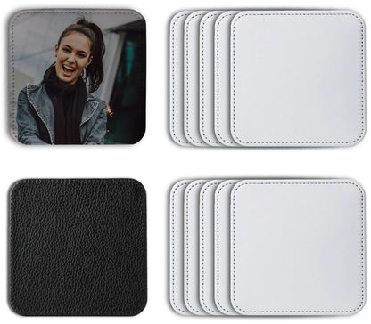 10 Pcs Leather Sublimation Coasters Blanks Bulk with Sewn Edge, 4x4 Inch Thin Sublimation Blank Cup Mat Heat Transfer Press DIY Crafts (Square (10 pcs 4x4 Inch))