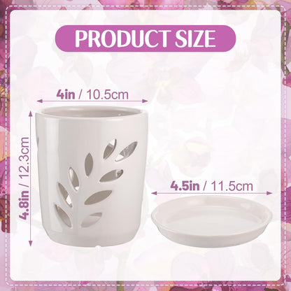Aulock 4in Ceramic Orchid Pot with Drainage Holes, Decorative Planter, Excellent Airflow for Healthy Roots, for Repotting Indoor