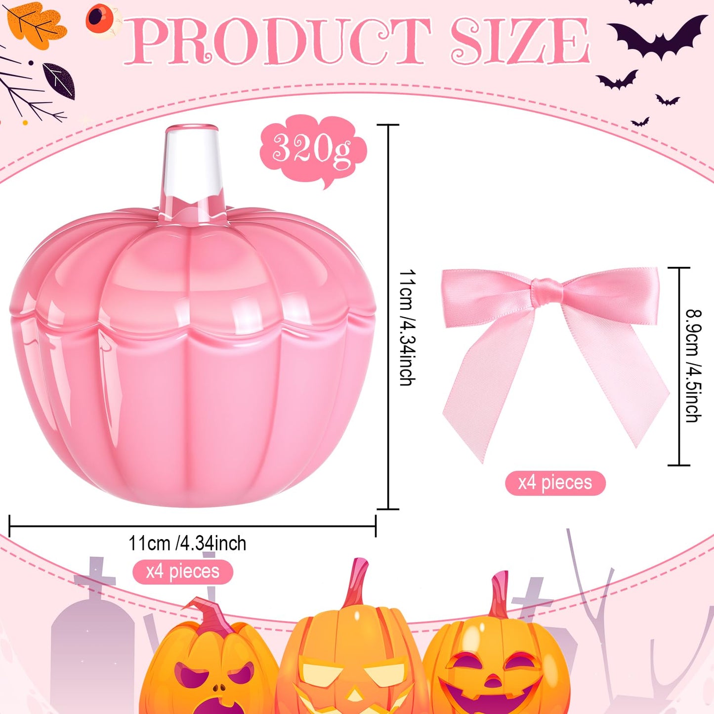 Mimorou 4 Set 4 Set Thanksgiving Candy Bowl with Lids Pink Glass Pumpkin Candy Jar with Bow for Thanksgiving Day Table Centerpiece Decoration