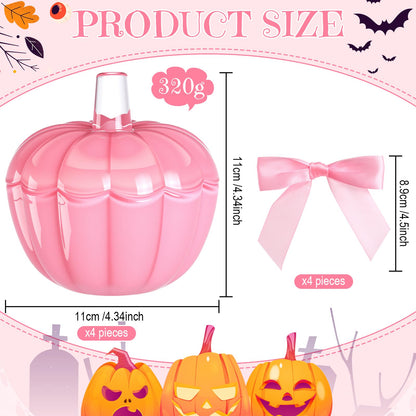 Mimorou 4 Set 4 Set Thanksgiving Candy Bowl with Lids Pink Glass Pumpkin Candy Jar with Bow for Thanksgiving Day Table Centerpiece Decoration