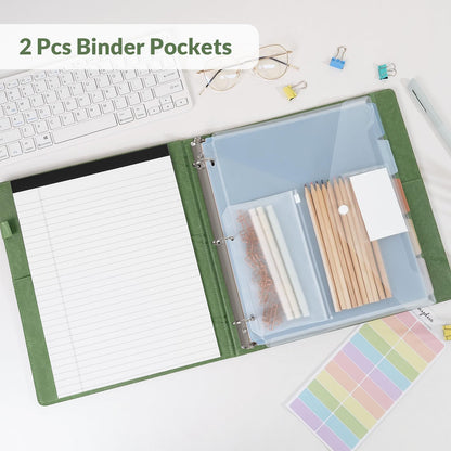 SKYDUE 1 Inch 3-Ring Binder with Clipboard, PU Binder with 5 Dividers, Notepad, Stickers & Pockets for Work and School - Aesthetic Binder (Letter Size)