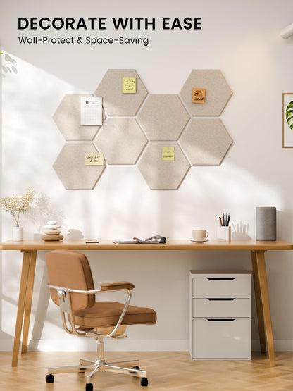 Fluxynara Hexagon Cork Board Alternative for Walls Decor-8-Pack Felt Bulletin Board Tiles,with 30 Pushpins,50 Adhesive Tabs for Office,Classrooms & Home Pin Board Felt Board-Oatmeal