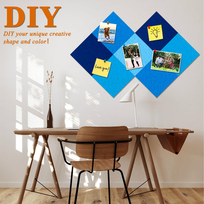 HULAVO Square Felt Cork Bulletin Board Tiles, Self Adhesive DIY Felt Pin Board for Wall 30" x 20" with 35 Pushpins for Office School Home Wall Decor Stickers Memos Photos Display (Gradual Blue)