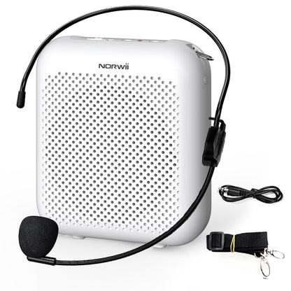 Norwii Bluetooth Voice Amplifier, Power Amplifiers, Portable Mini Wired Microphone Headset for Teacher Classroom & Outdoor Lectures, Teaching, Tour Guides, USB-C Rechargeable - 4000mAh, White
