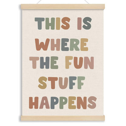 MOTERMATE Boho Inspirational Poster Hanger Frame, Affirmations Wall Hanging Decor Art Framed for Classroom Kids Room Bedroom, This Is Where The Fun Stuff Happens Wall Poster Prints, 12x16 Inch