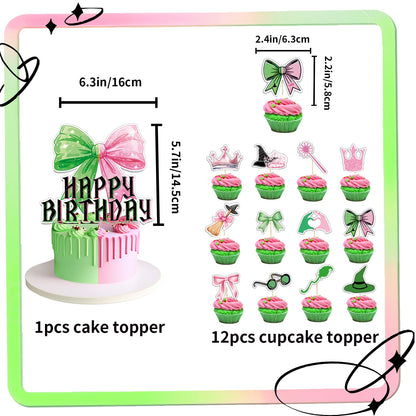 Pink and Green Party Decorations Happy Birthday Banner Balloons Cupcake Toppers and Cake Toppers for Girls Women Baby Shower Princess Witch Birthday Party Decorations
