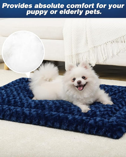 Washable Dog Bed Mat Crate Pad Soft Fluffy Pet Kennel Beds Dog Sleeping Mattress for Large Jumbo Medium Small Dogs, 30 x 19 Inch, Blue