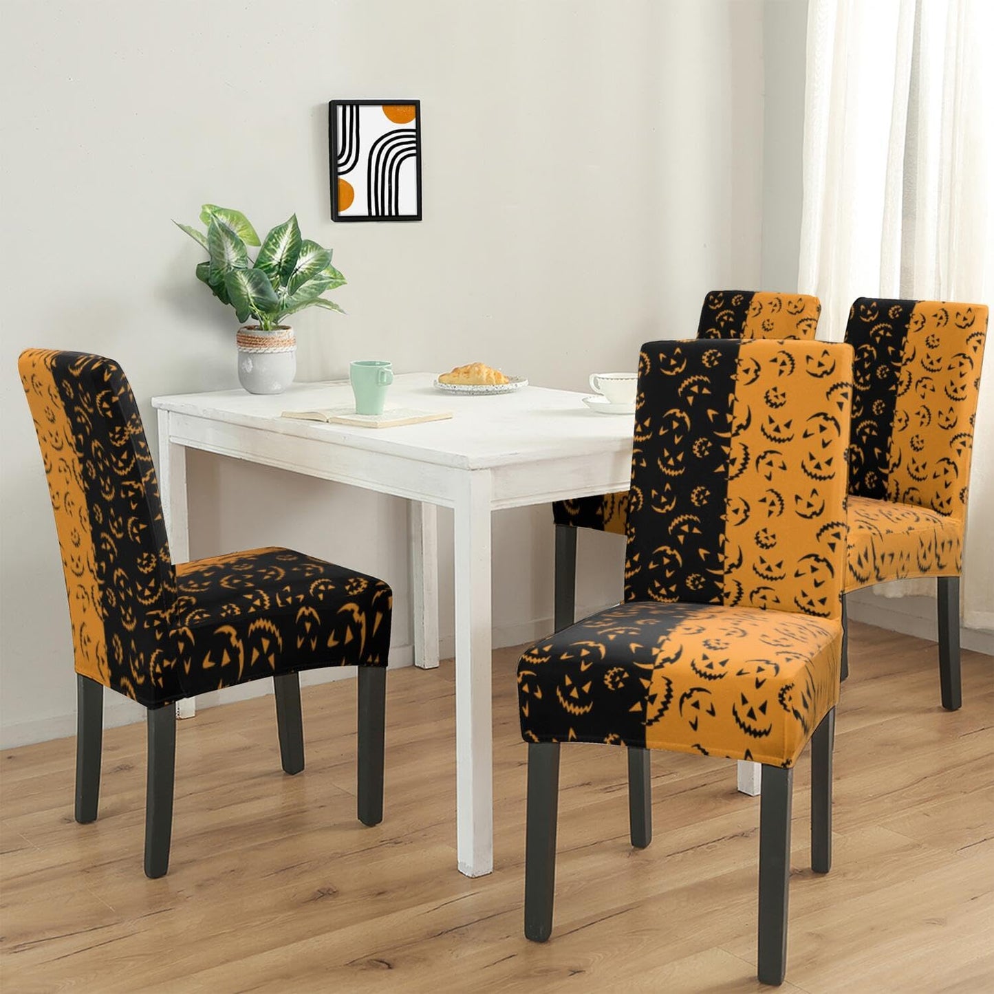 Qeenking 4 Pcs Halloween Dining Chair Covers, Spooky Pumpkin Stretch Removable Washable Seat Slipcovers, Horror Scary Kitchen Dining Room Hotel Decor