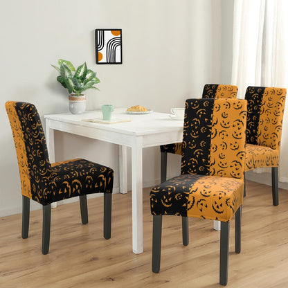 Qeenking 4 Pcs Halloween Dining Chair Covers, Spooky Pumpkin Stretch Removable Washable Seat Slipcovers, Horror Scary Kitchen Dining Room Hotel Decor
