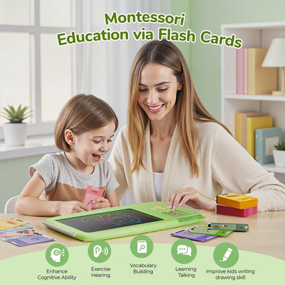 ZONSTVYS Talking Flash Cards for Toddlers: 2-in-1 LCD Writing Tablet with 510 Sight Words, Montessori Language Learning, Autism & Speech Therapy Toys for Children Ages 1-6, Green
