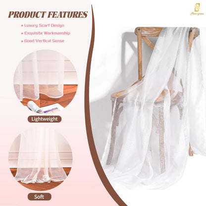 Showgeous 2 Panels White Window Scarf Valance Sheer Canopy Bed Curtains 52" X 144" Extra Long Topper Window Treatment Elegant Curtain Scarves Soft Voile Swag Curtain Drapes for Wedding Arch Home Decor