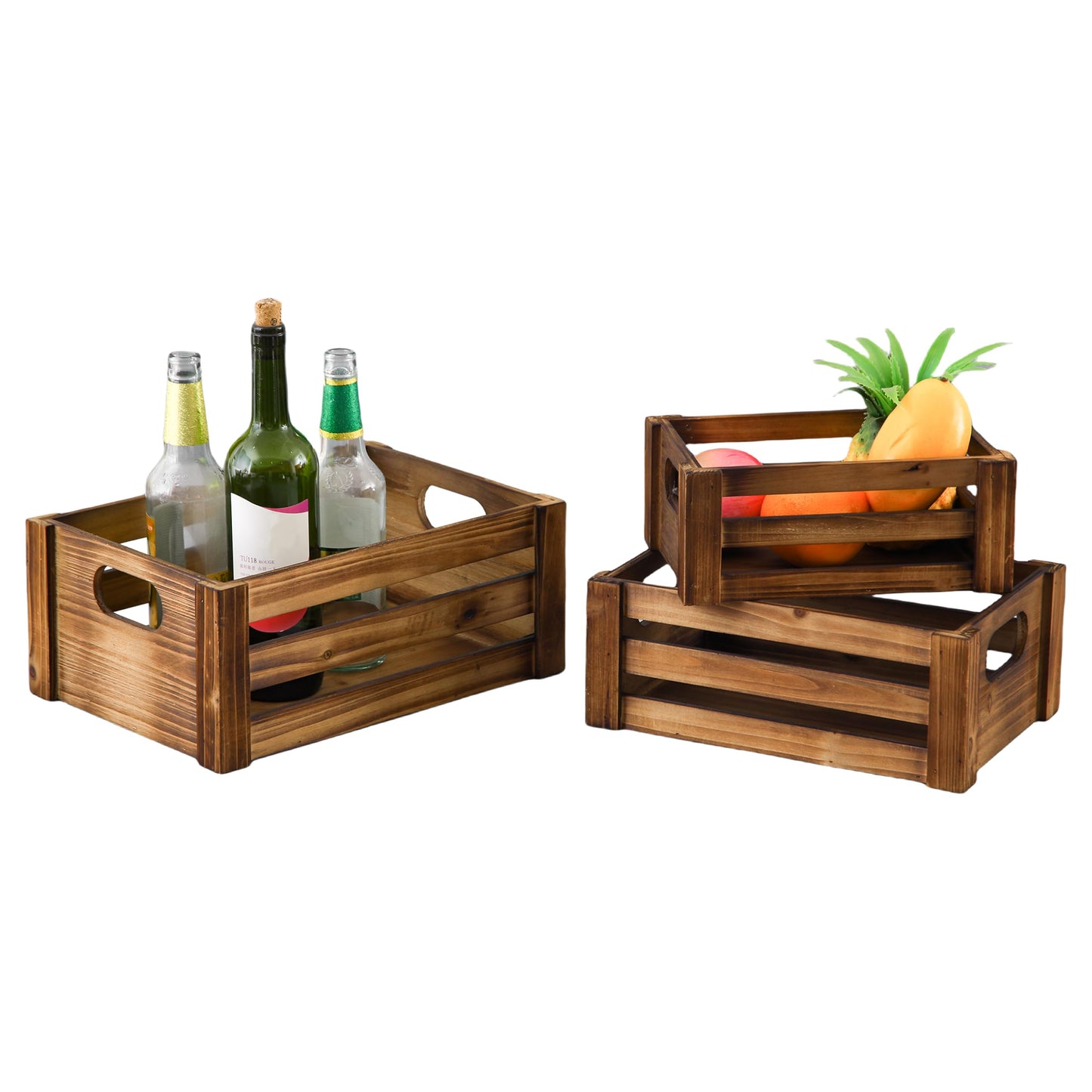 Sintosin Farmhouse Wooden Nesting Crates Decorative Set of 3, Distressed Crate for Display Rustic Home Decor, Wood Crate Basket for Storage with Handles Living Room Outdoor Christmas