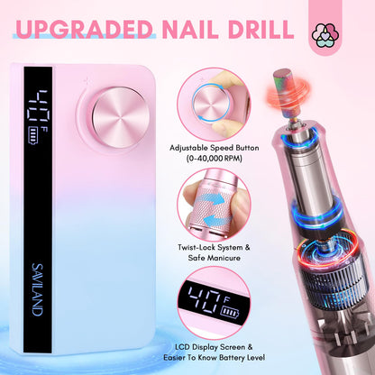 SAVILAND Electric Nail Drill Professional: 40000RPM Upgrad Nail Drill Kit 2025 Beautiful Gradient Sunset Color Scheme Nail D rill Machine Portable Nail File & Buffers Salon Use Manicure Pedicure