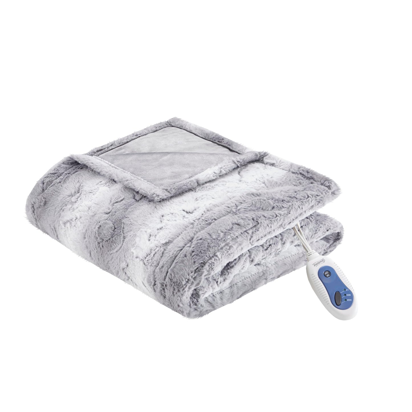 Beautyrest Zuri Reversible Faux Fur to Mink Electric Blanket, Auto Shut Off, Virtually Zero EMF, Multi Heat Setting, UL Certified, Machine Washable, Natural Marble Throw 50x70