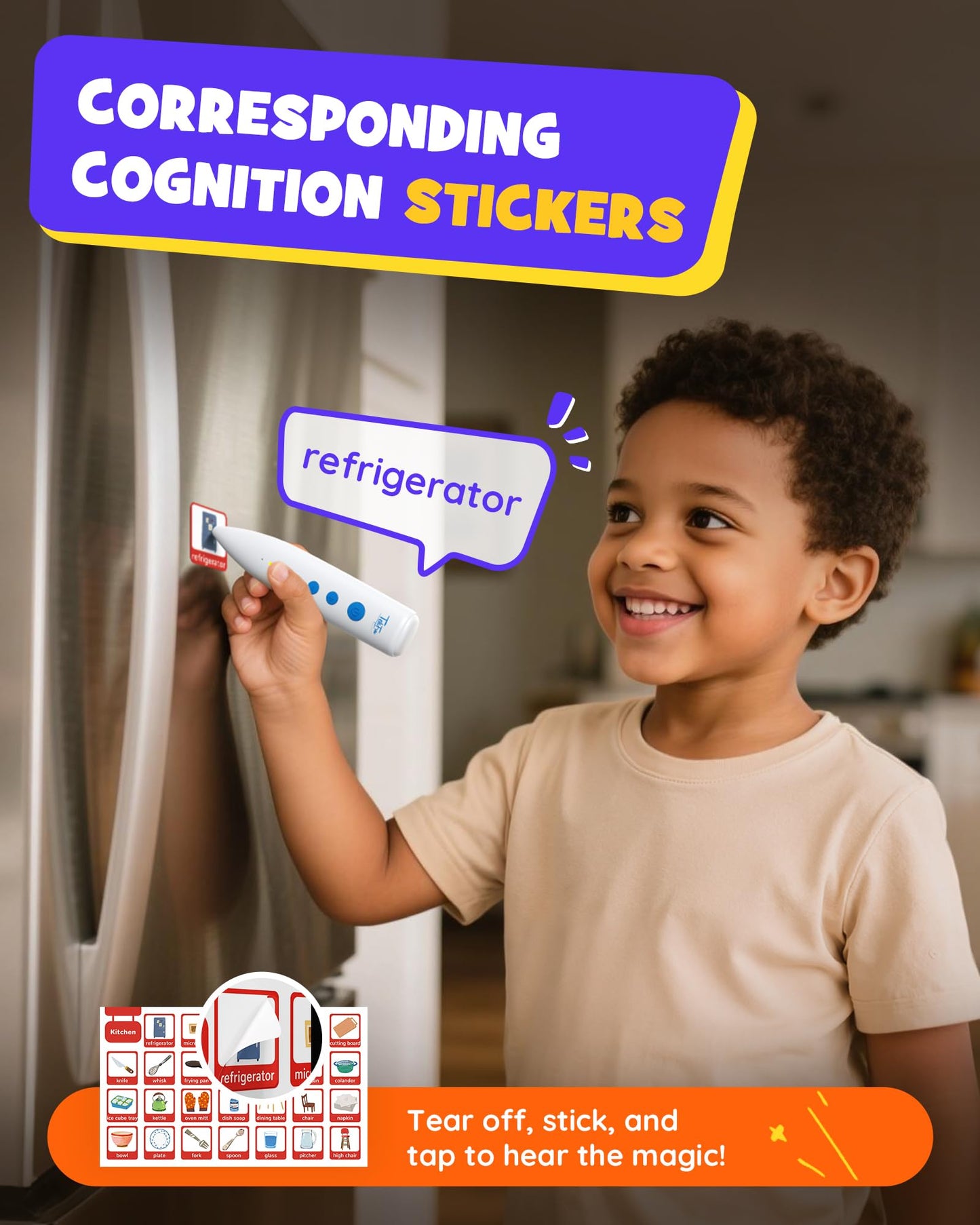 TEKFUN Talking Learning Poster Set for Toddlers 1-3, Interactive Educational Wall Poster with Speaking Pen, Screen-Free Letter & Word Learning for Homeschooling & Preschool Classroom