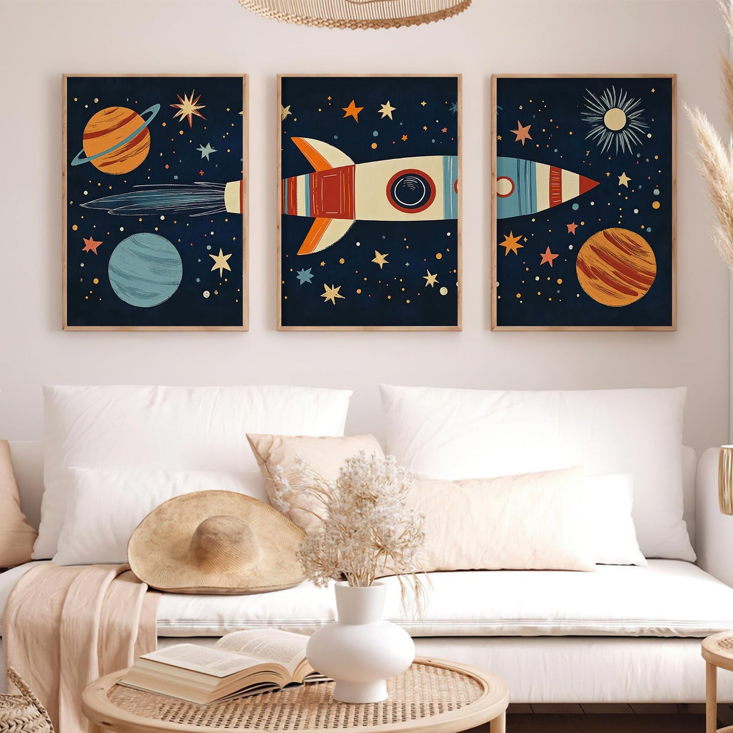 Nursery Wall Art Space Wall Art Set Of 3 Solar System Stars Poster Adventure Space Adventure Travel Posters Prints Rocketship Picture for Boys Girls Kids Children's Bedroom Playroom 12x16Inch UnFramed