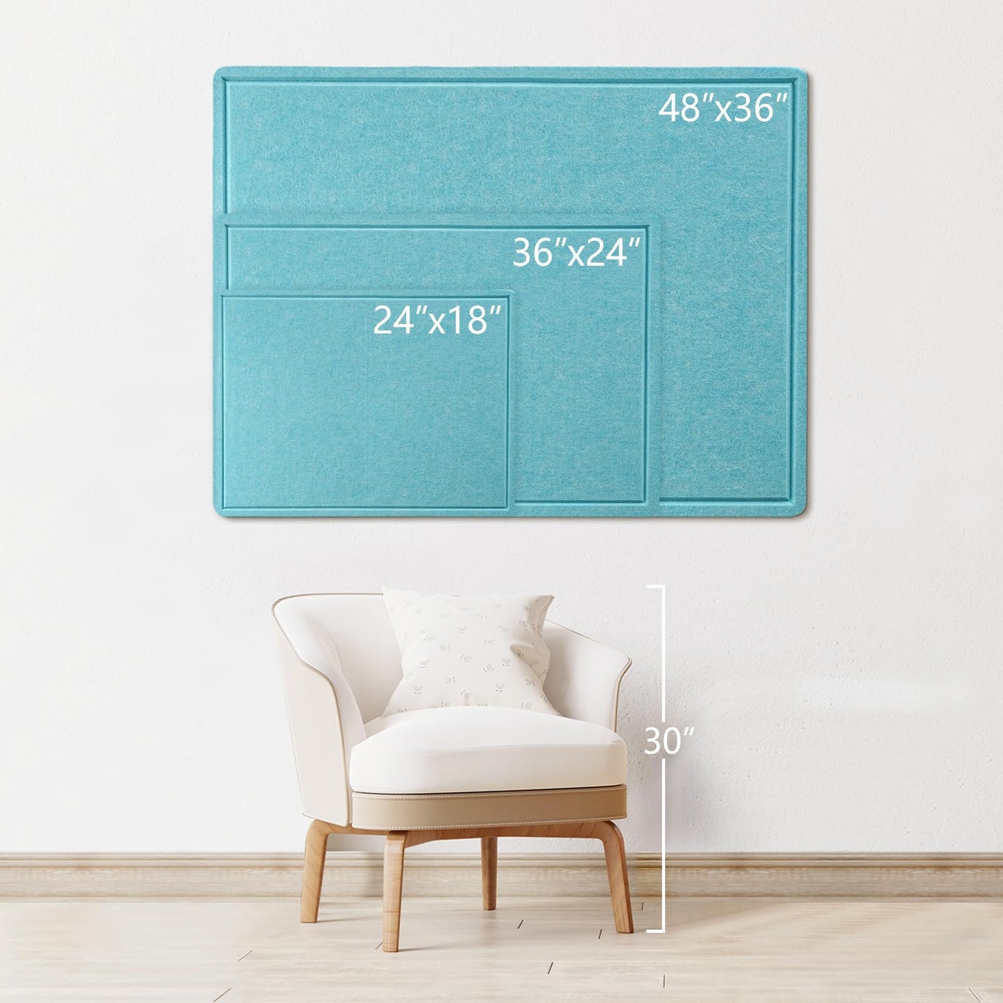 Bulletin Board, 36 x 24 inches Felt Board - Decorative Pin Board, Cork Board Alternative for Wall, 3' x 2' Foldable Picture Board Self-Adhesive Vision Board with 20 Pushpins - Turquoise Blue