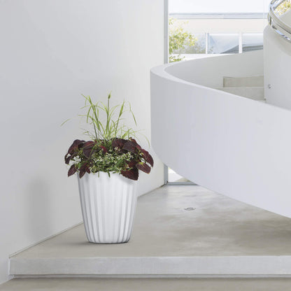 Crescent Garden Pleat Modern Decorative Planter, Indoor/Outdoor Pot, Resin Planter with Drain Hole - 15" W x 15" H (Caviar Black)