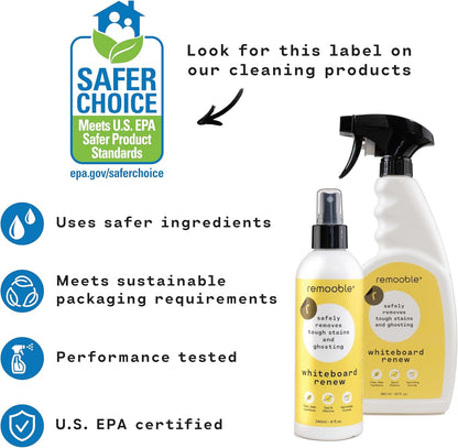 Remooble Dry Erase Whiteboard Cleaner Spray - Safely Removes Tough Stains and Ghosting (6 Pack)