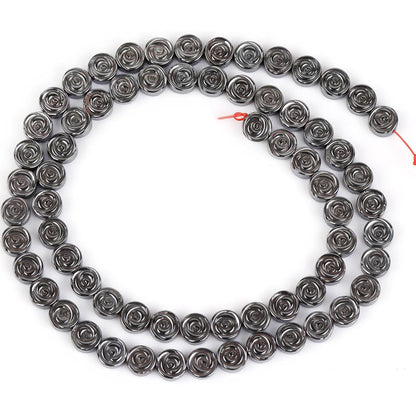 HAAMIIQII 40pcs 10mm Natural Black Hematite Loose Gemstone Beads Rose Flower Shape Spacer Stone Beads for Jewelry Making DIY Bracelets Necklaces Crafting
