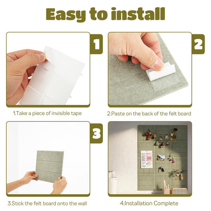 12 Pack Felt Bulletin Board Tiles - Modular Wall Panels (9.45"x9.45" Each), 0.35" Extra Thick Cork Board Alternative with Adhesive Tabs & Push Pins for Office Decor (Sage Green)