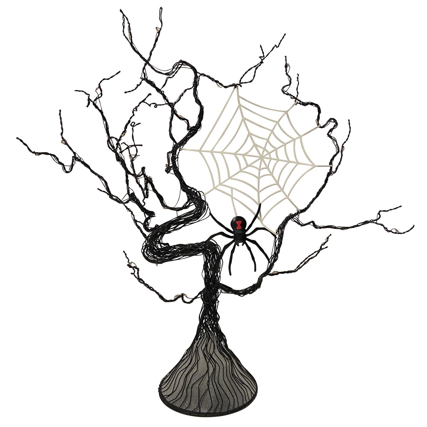 Haute Decor Halloween Tree with Spider - Lighted Black Metal Tree Halloween Centerpiece