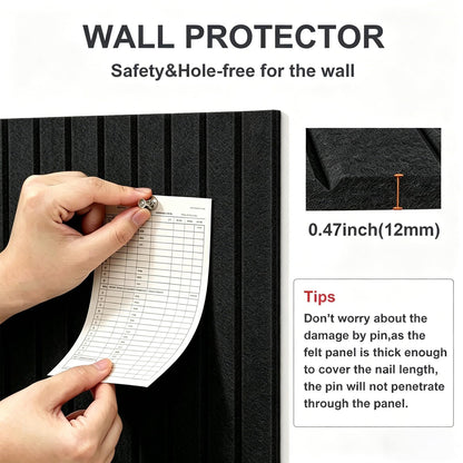 G Gamit 0.47" Thick Felt Pin Board 36"x24" Large Cork Board Alternative 6 Pack 11.81"x11.81"Felt Bulletin Board Wall Tiles Notice Board with 30 Pushpins for Home Office School(Fine-Black)