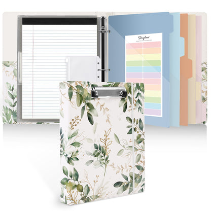 SKYDUE 1 Inch 3-Ring Binder with Clipboard, PU Aesthetic Binder with 5 Dividers, Notepad, Stickers & Pockets for Work and School (Letter Size)