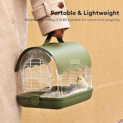 Parakeet Cage,Accessories, Bird Carrier Backpack with Perch, Transparent Travel Cage Bag with Shade Cover Visible Window for Parrots Budgie Small Birds(Green)