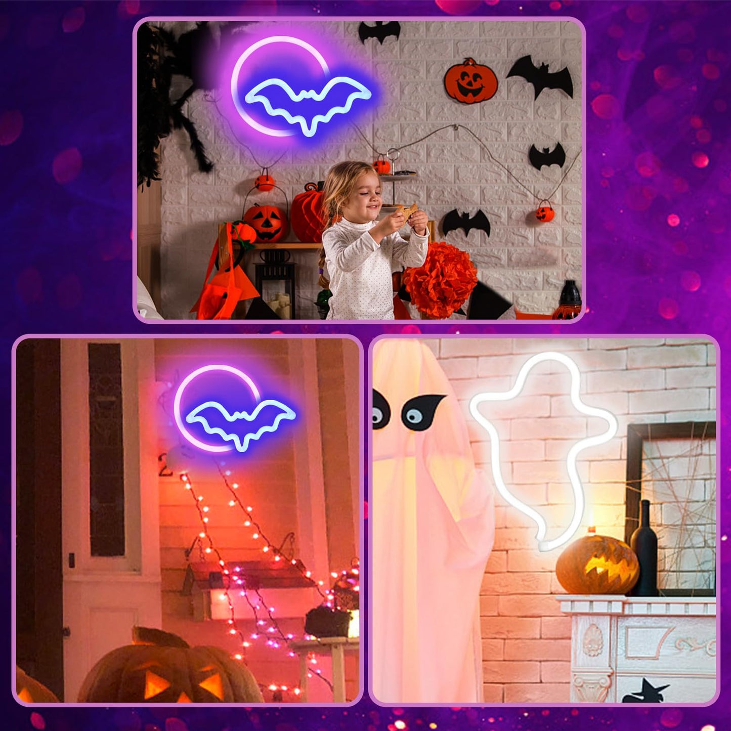BRIGHTDECK 3 Pcs Butterfly Neon Signs, Neon Light for Bedroom, USB or 3-AA Battery Powered LED Wall Décor for Valentines Day Birthday Gift, Wedding, Party, Home Decor (Pink, Purple, Warm white)
