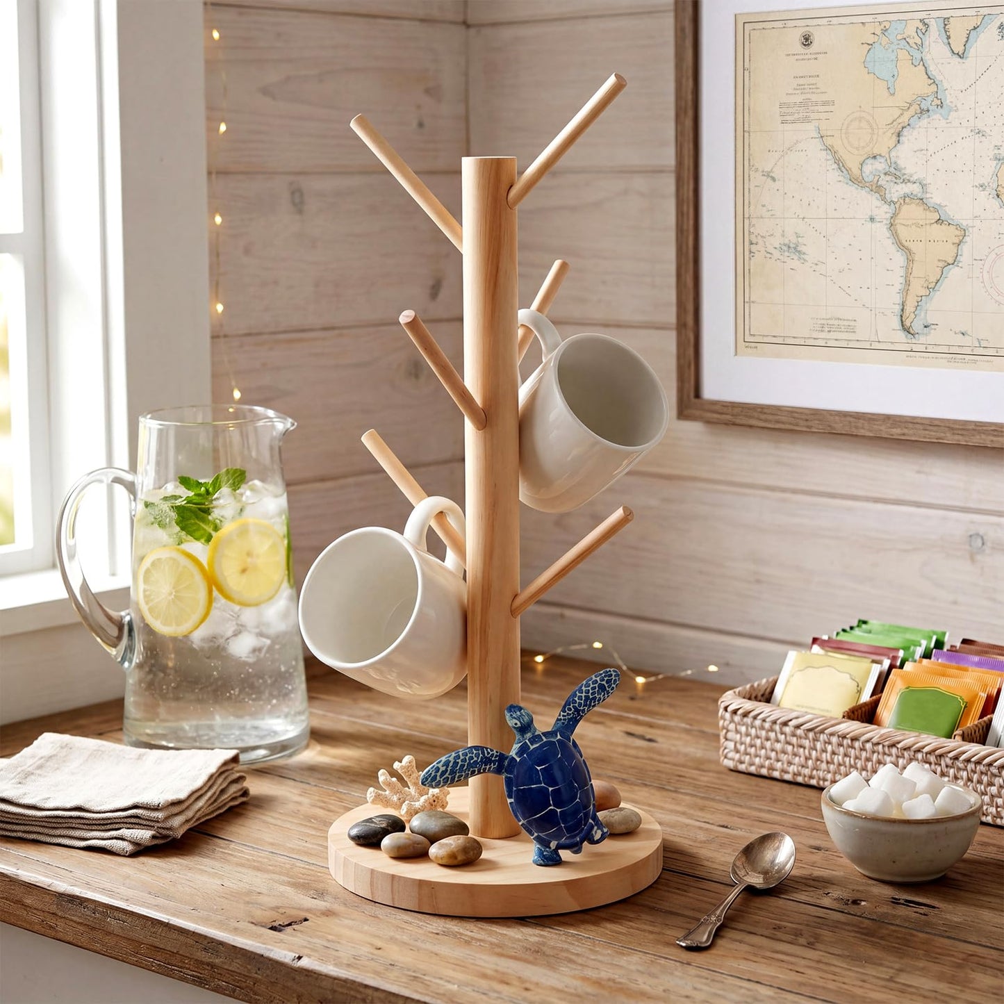 Gerrii Turtle Mug Holder Tree Coffee Cup Holder with 6 Hooks - Modern Farmhouse Turtle for Coffee Bar Accessories - Cute Gifts for Women Mom Grandma - House Warming Gifts New Home