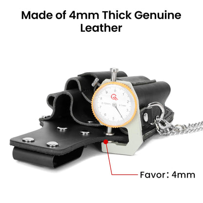 Small Tool Pouch, Genuine Leather Electrician Tool Pouch | 7 Pockets with Metal Tape Chain, Reinforced Rivets, Convenient & Quick Tool Access