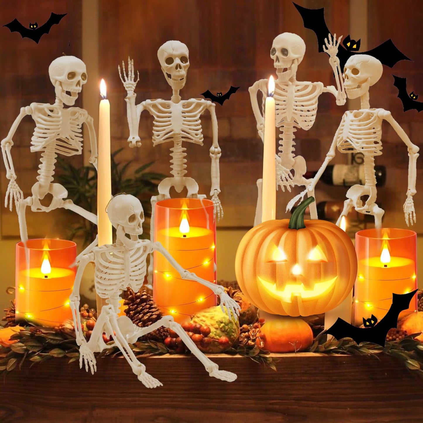 【5PCS 16 Inch Height】 Halloween Decorations Outdoor Indoor Halloween Skeleton Spooky Posable Skeletons Toy Small Skeletons Hanging Decor Movable Joints Decor Graveyard Haunted Party Accessories