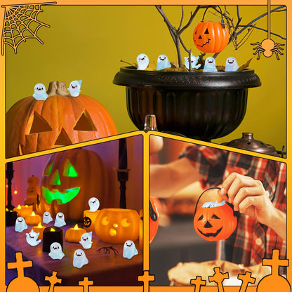 SHIFANQI 20Pcs Halloween Mini Ghost Figurines, Luminous Small Resin Ghosts Figures Ornaments, Miniature Statue for Halloween Garden Decor Party Favors Outdoor Landscape Lawn Decorations