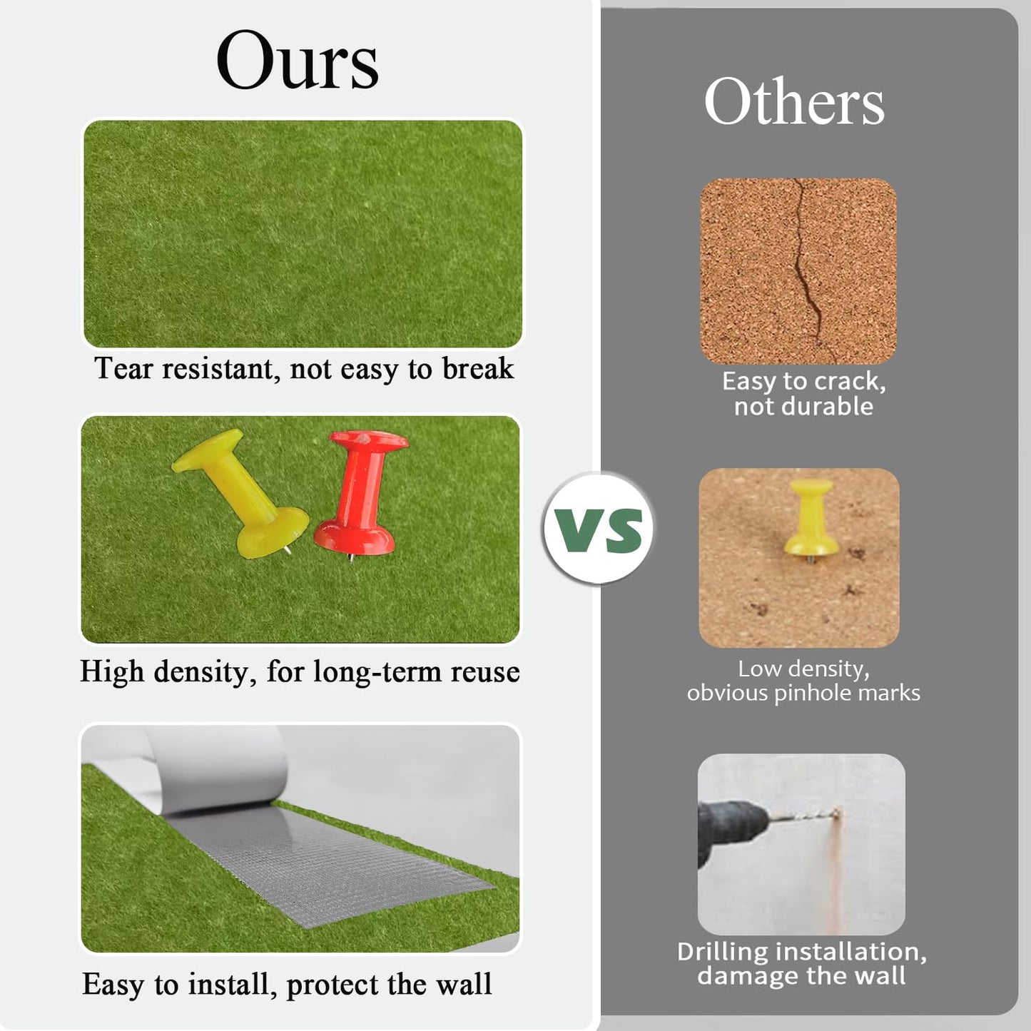 Leallace Green Felt Cork Tiles, 24" x 36" Large Cork Board, Bulletin Board for Christmas Decorations, 6 Pack Felt Boards with 30 Pushpins, Cork Boards for Office, Classroom, Home