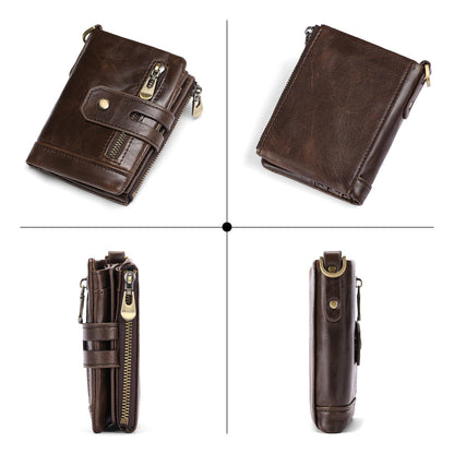 Men's RFID Blocking Bifold Chain Wallet Genuine Leather with Coin Pocket High Security Design (Coffee1)