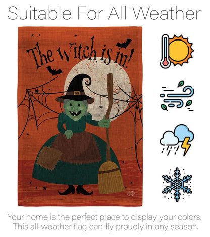 Ornament Collection Halloween Garden Stakes Flag Set Home Banner Burlap Door Sign Wall Post Stand Grave Porch Outdoor Tapestry Witch is in Front Yard Decorations, Fall Gifts Made in USA
