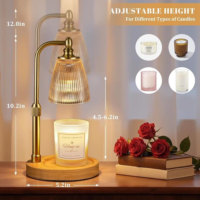 Hong-in Amber Candle Warmer Lamp with Timer Dimmable,Birthday Gifts for Women Sister,House Warming Gifts New Home,Adjustable Height Wax Melt Warmer for Jar Candles,Ideal for Office,Bedroom Home Decor