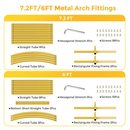 Metal Arch Backdrop Stand, 7.2FT+6FT Wedding Arch Frame, Gold Wedding Arch Backdrop Stand Set of 2, Balloon Arch Backdrop for Wedding Birthday Party Baby Shower Graduation Ceremony Decor
