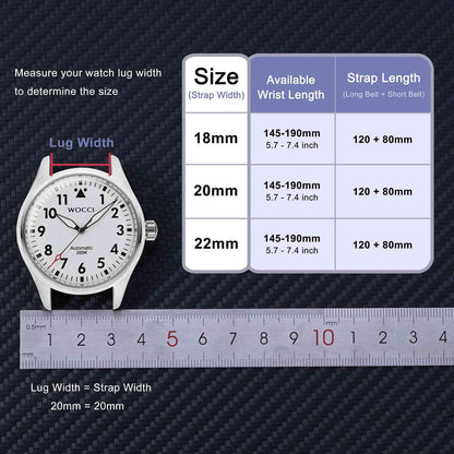 WOCCI 20mm Watch Band, Italian Leather, Denim Pattern, Silver Buckle (Denim Blue)